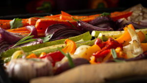 Sheet-pan roasted vegetables with garlic tahini sauce