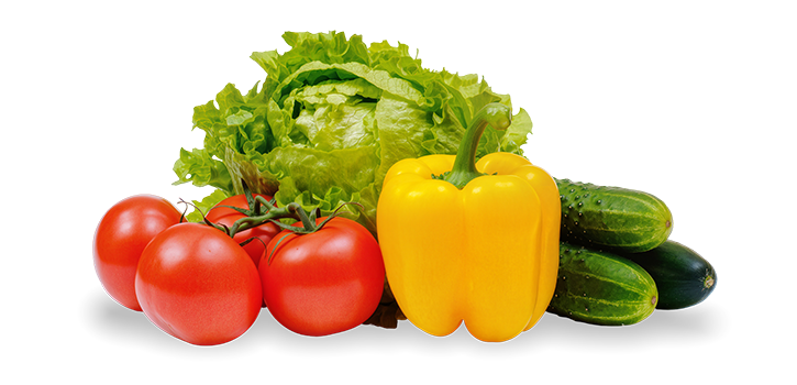 Yellow bell peppers with fresh leafy greens
